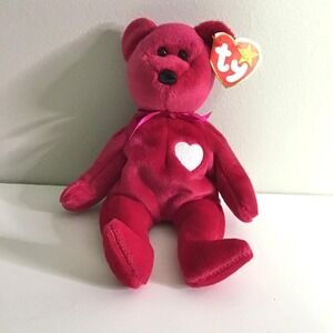 Ty Beanie Baby Valentina Fuchsia Bear White Heart 1999 Plush Toy 4233